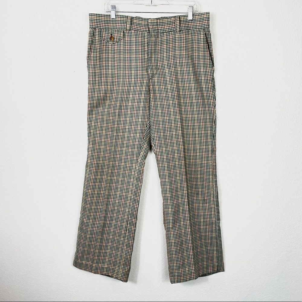 Vintage 70’s Levi’s Panatela Beige & Green Plaid Trouser Pants
